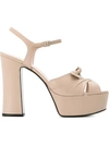 Saint Laurent Candy Satin Wedge Platform Sandals In Beige