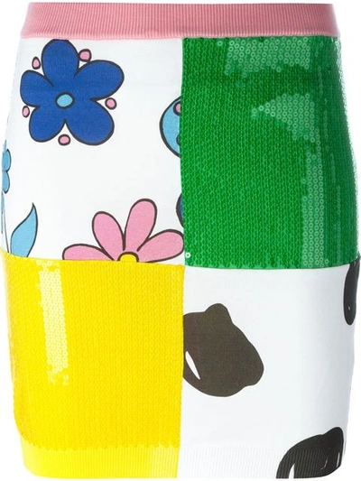 Jeremy Scott Multi Print Sequined Fitted Skirt In Green