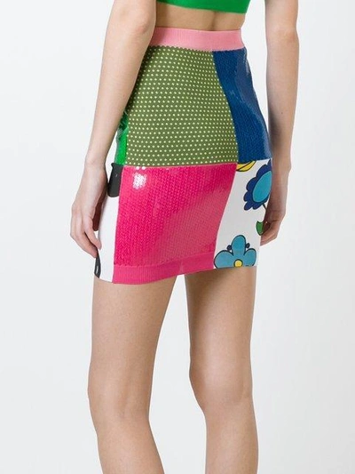 Shop Jeremy Scott Multi Print Sequined Fitted Skirt