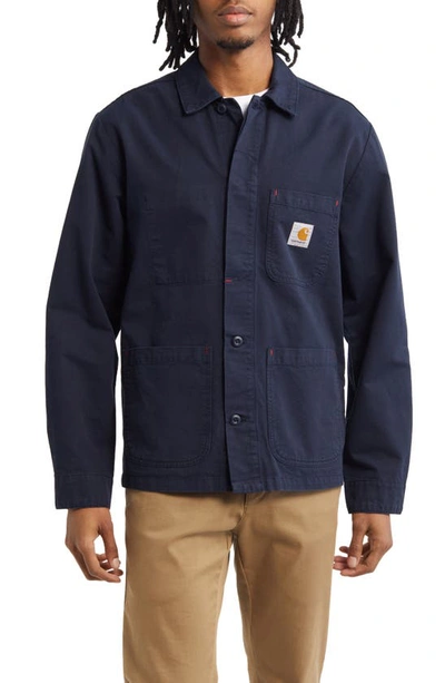 Shop Carhartt Wesley Cotton Button-up Utility Jacket In Atom Blue