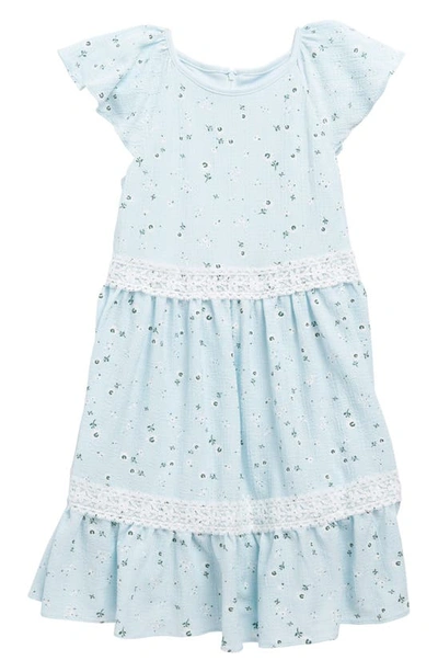 Shop Little Angels Kids' Floral Lace Trim Dress In Light Blue