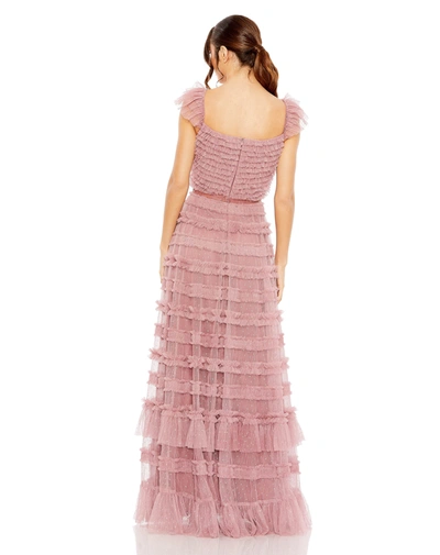 Shop Mac Duggal Ruffle Cap Sleeve Embellished Tiered Gown In Antique Rose