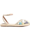 Tabitha Simmons Natural Linen Embroidered Dotty Meadow Espadrille