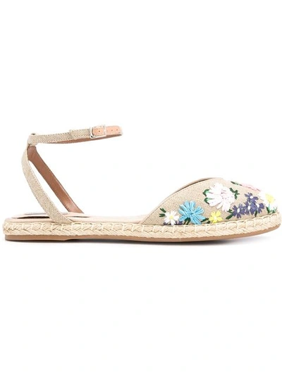 Tabitha Simmons Natural Linen Embroidered Dotty Meadow Espadrille In Multi