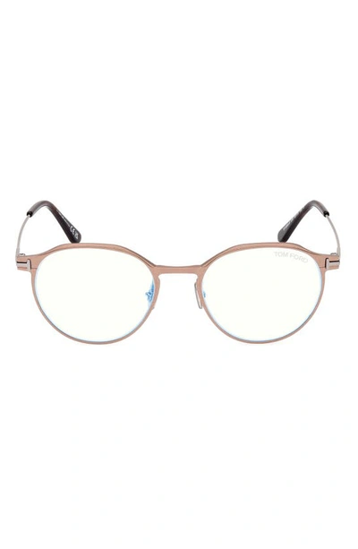 Shop Tom Ford 52mm Round Blue Light Blocking Glasses In Matte Light Bronze