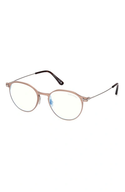 Shop Tom Ford 52mm Round Blue Light Blocking Glasses In Matte Light Bronze