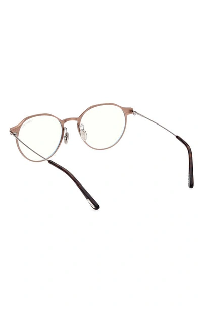 Tom Ford 52mm Round Blue Light Blocking Glasses In Matte Light Bronze