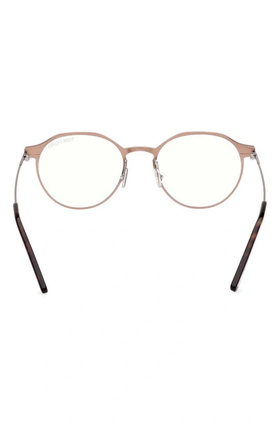 Tom Ford 52mm Round Blue Light Blocking Glasses In Matte Light Bronze