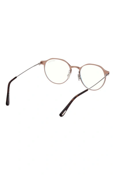 Tom Ford 52mm Round Blue Light Blocking Glasses In Matte Light Bronze