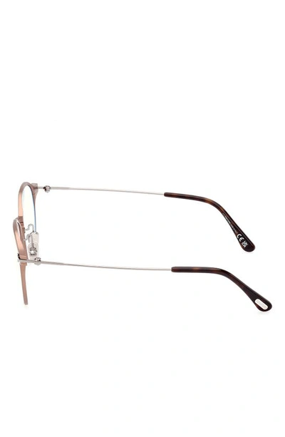 Tom Ford 52mm Round Blue Light Blocking Glasses In Matte Light Bronze