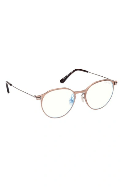 Tom Ford 52mm Round Blue Light Blocking Glasses In Matte Light Bronze