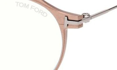 Tom Ford 52mm Round Blue Light Blocking Glasses In Matte Light Bronze