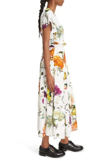 Shop Erdem Fraser Floral Print Cap Sleeve Dress In White/ Multi