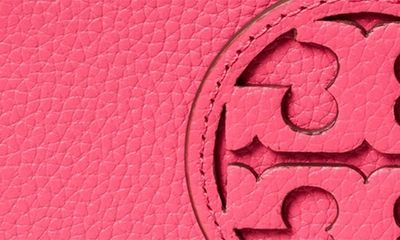 Shop Tory Burch Miller Top Zip Leather Card Case In Pink Love