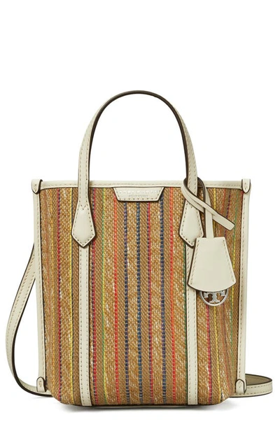 Shop Tory Burch Mini Perry Stripe Raffia Tote In Multi