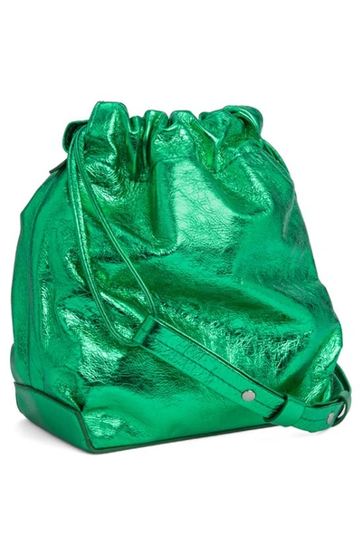 Shop By Far Mons Metallic Leather Bucket Bag In Clover Green