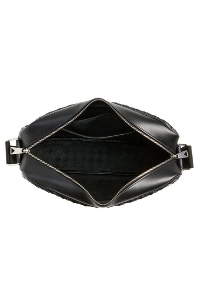 Shop Bottega Veneta Large Classic Intrecciato Leather Camera Bag In Black-silver