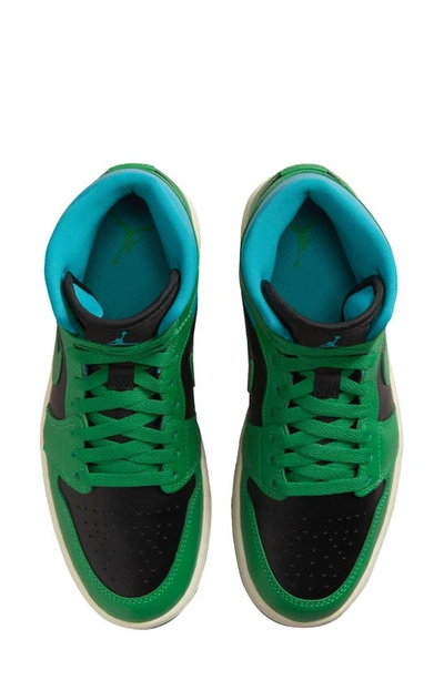 Shop Jordan Air  1 Mid Sneaker In Black/ Lucky Green/ Aqua/ Sail