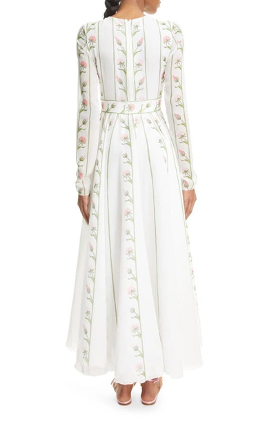 Shop Giambattista Valli Flower Branch Print Long Sleeve Silk Georgette Dress In White/ Rose P015