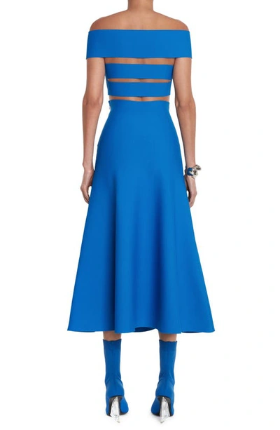 Shop Alexander Mcqueen Sliced Off The Shoulder Knit Dress In 4155 Galactic Blue