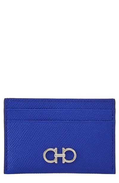 Shop Ferragamo Double Gancio Leather Card Case In Lapis