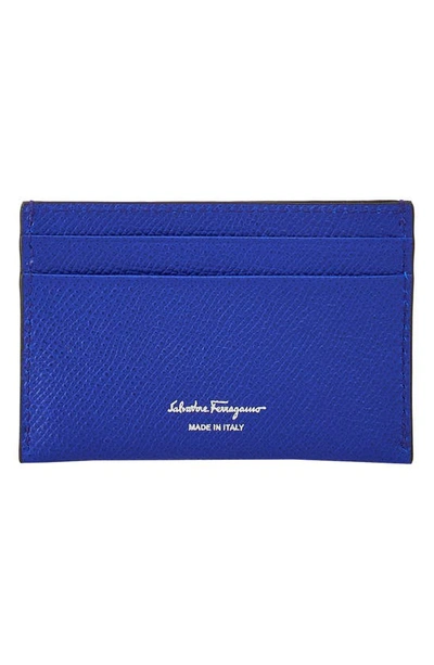 Shop Ferragamo Double Gancio Leather Card Case In Lapis