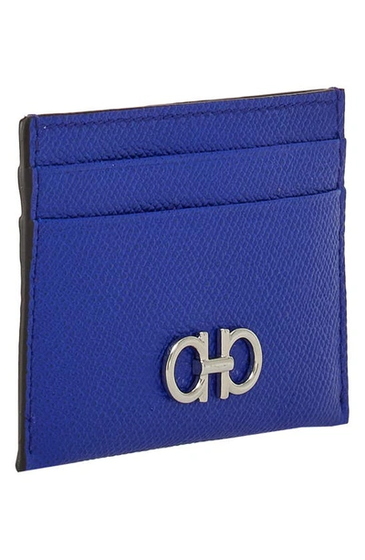 Ferragamo Double Gancio Leather Card Case In Lapis