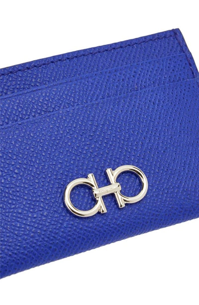 Ferragamo Double Gancio Leather Card Case In Lapis