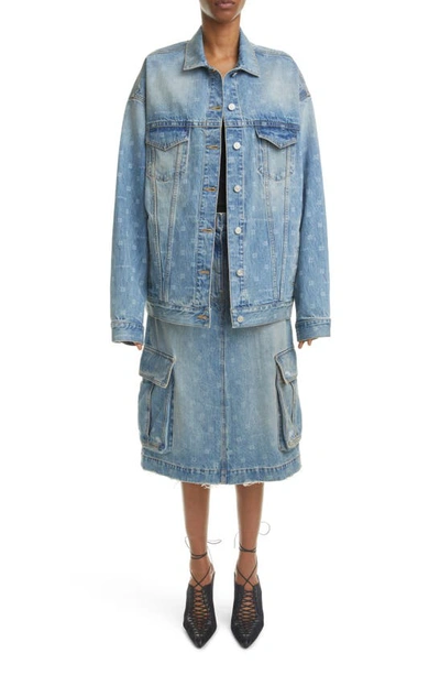 Shop Givenchy 4g Logo Distressed Cargo Pocket Nonstretch Denim Skirt In 420-medium Blue
