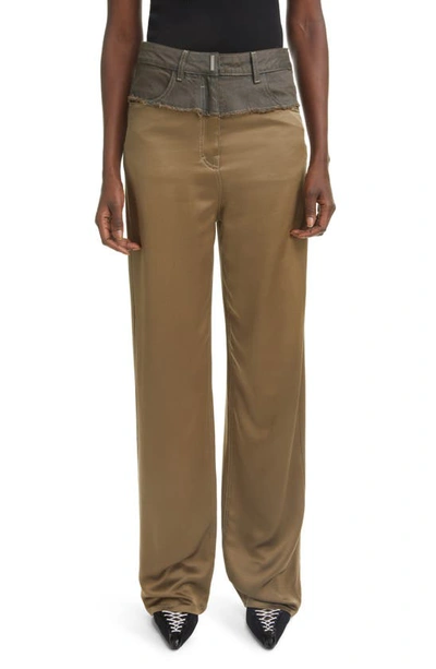 Shop Givenchy Big Mix Denim & Khaki Pants In Dark Khaki