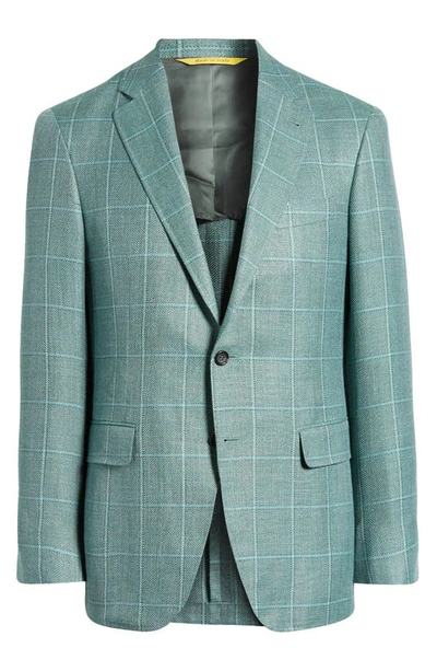 Canali Windowpane Wool, Silk & Linen Sport Coat In Green