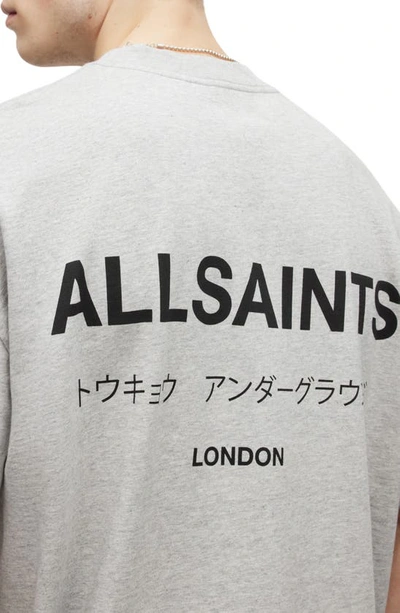 Shop Allsaints Underground Oversize Organic Cotton Graphic T-shirt In Grey Marl