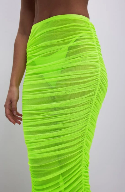 Shop Good American Ruched Mesh Cover-up Maxi Skirt In Electric Lime002