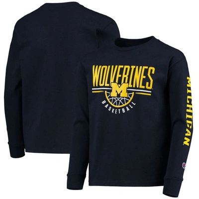 Shop Champion Youth  Navy Michigan Wolverines Basketball Long Sleeve T-shirt