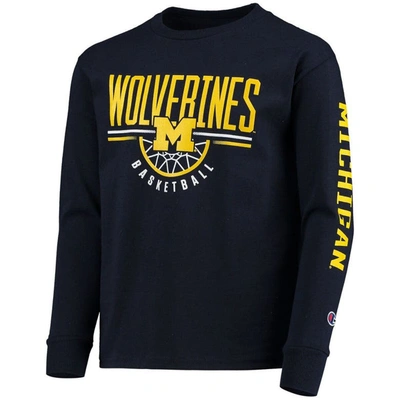 Shop Champion Youth  Navy Michigan Wolverines Basketball Long Sleeve T-shirt