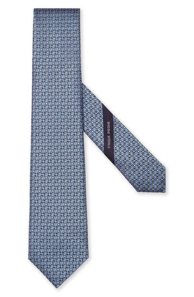 Shop Zegna Cinque Pieghe Medallion Silk Tie In Light Blue