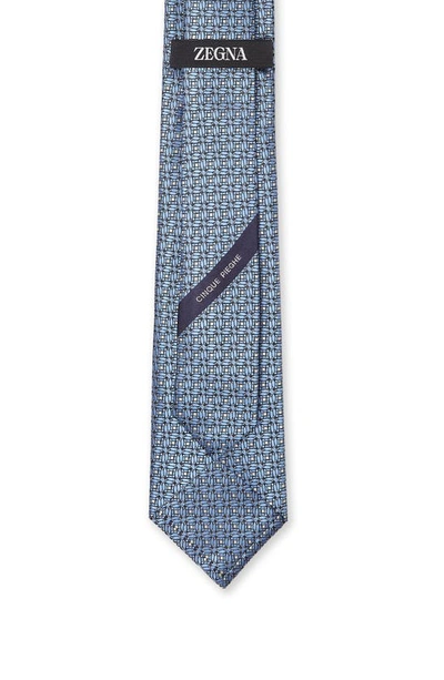 Shop Zegna Cinque Pieghe Medallion Silk Tie In Light Blue