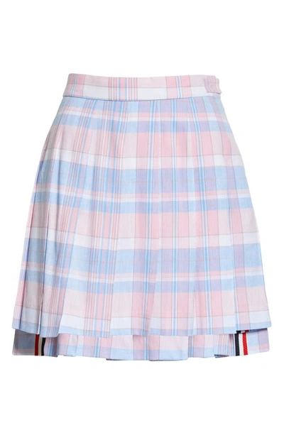 Shop Thom Browne Plaid Drop Back Pleated Cotton Skirt In Light Pink