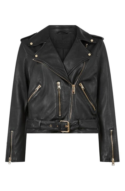Shop Allsaints Balfern Sheepskin Leather Biker Jacket In Black/ Gold