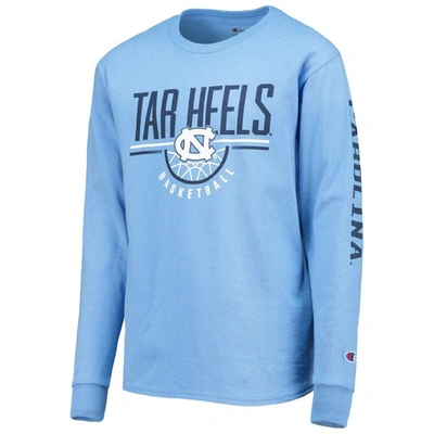 Shop Champion Youth  Carolina Blue North Carolina Tar Heels Basketball Long Sleeve T-shirt In Light Blue