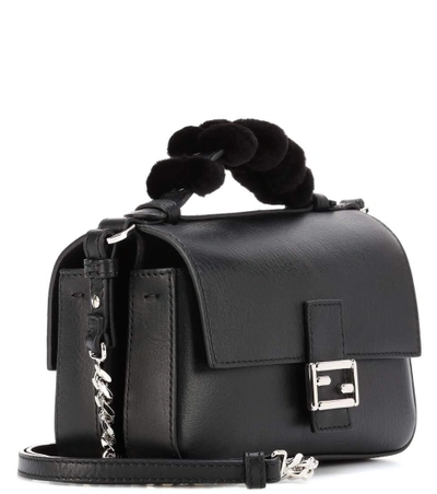 Shop Fendi Double Micro Baguette Fur-trimmed Leather Shoulder Bag