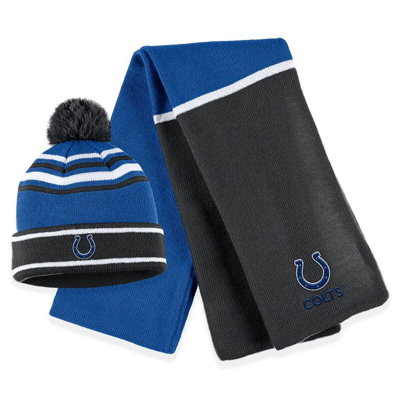 Shop Wear By Erin Andrews Royal Indianapolis Colts Colorblock Cuffed Knit Hat With Pom And Scarf Set