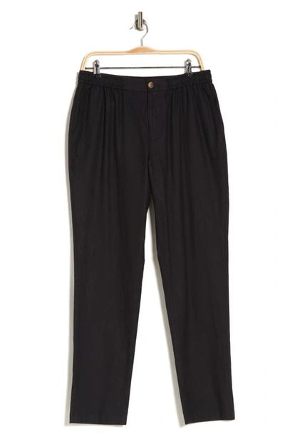 14th & Union Elastic Waist Linen Blend Trim Fit Pants In Black Caviar