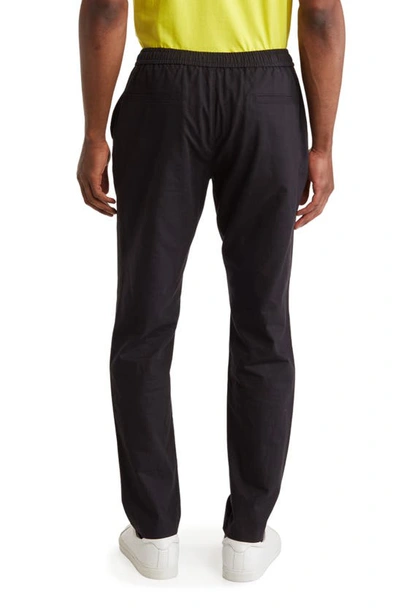 14th & Union Elastic Waist Linen Blend Trim Fit Pants In Black Caviar