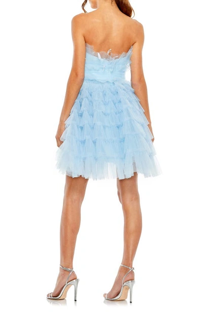 Shop Mac Duggal Feather Tulle Strapless Minidress In Powder Blue