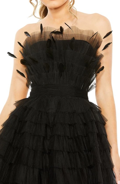 Shop Mac Duggal Feather Tulle Strapless Minidress In Black