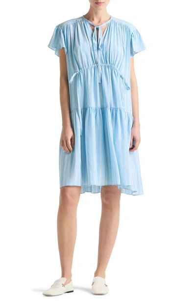 Shop St John Stripe Silk Crepe De Chine Shift Dress In Cornflower Multi