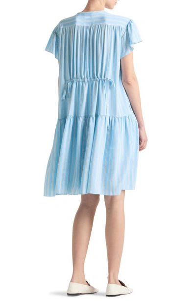 Shop St John Stripe Silk Crepe De Chine Shift Dress In Cornflower Multi