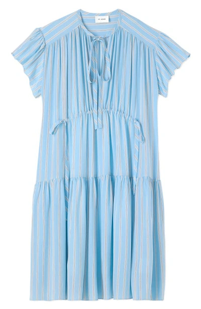 Shop St John Stripe Silk Crepe De Chine Shift Dress In Cornflower Multi