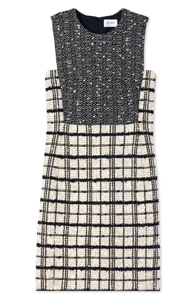 Shop St John Plaid Sleeveless Tweed Knit Sheath Dress In Ecru/ Black Multi